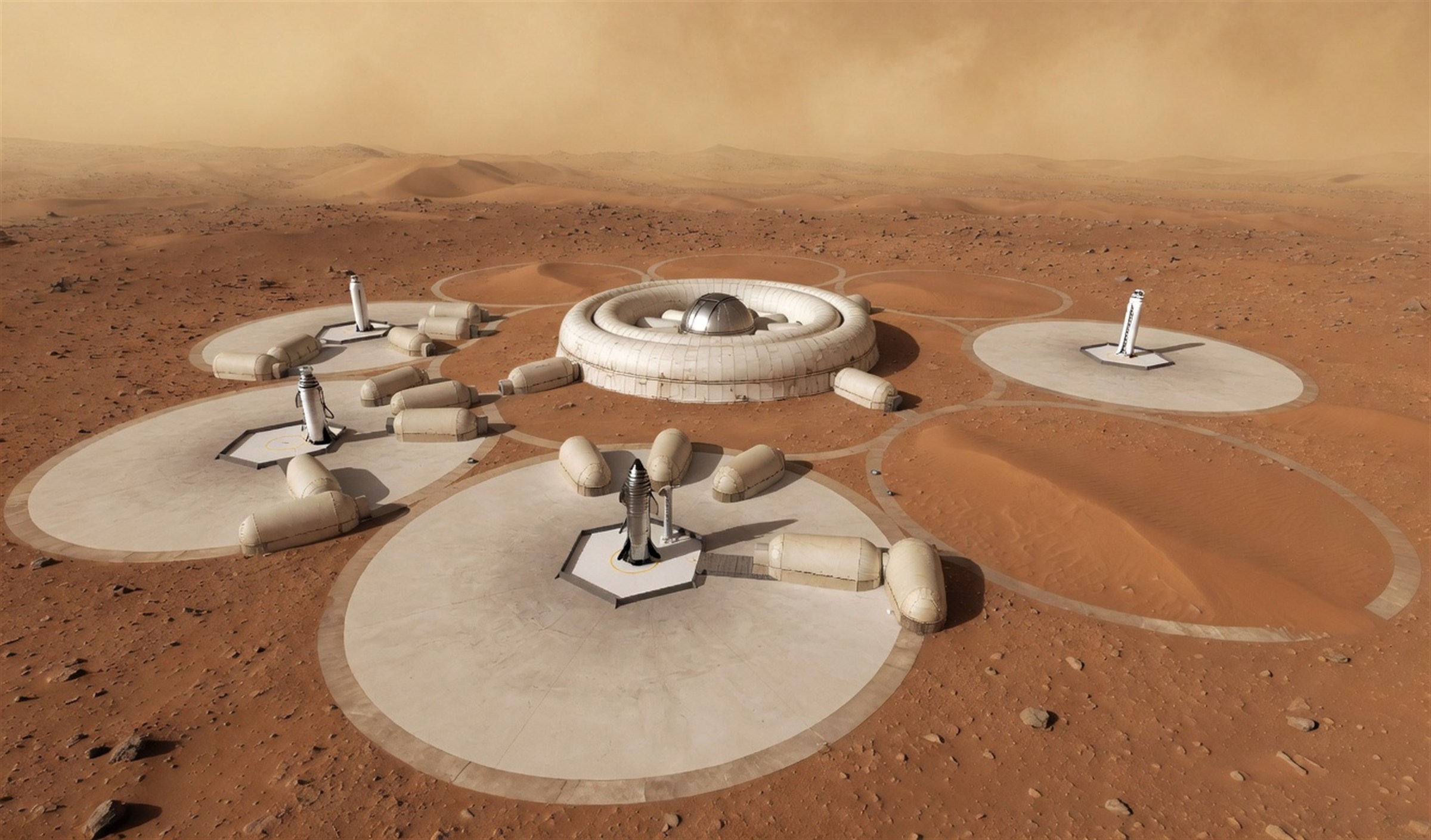 Higher angle overview of Eureka showing rings and roads
