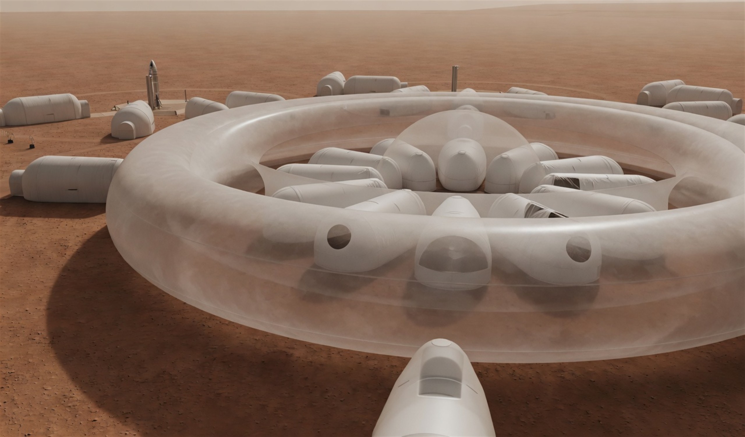 Top x-ray view of dual rings and central domes